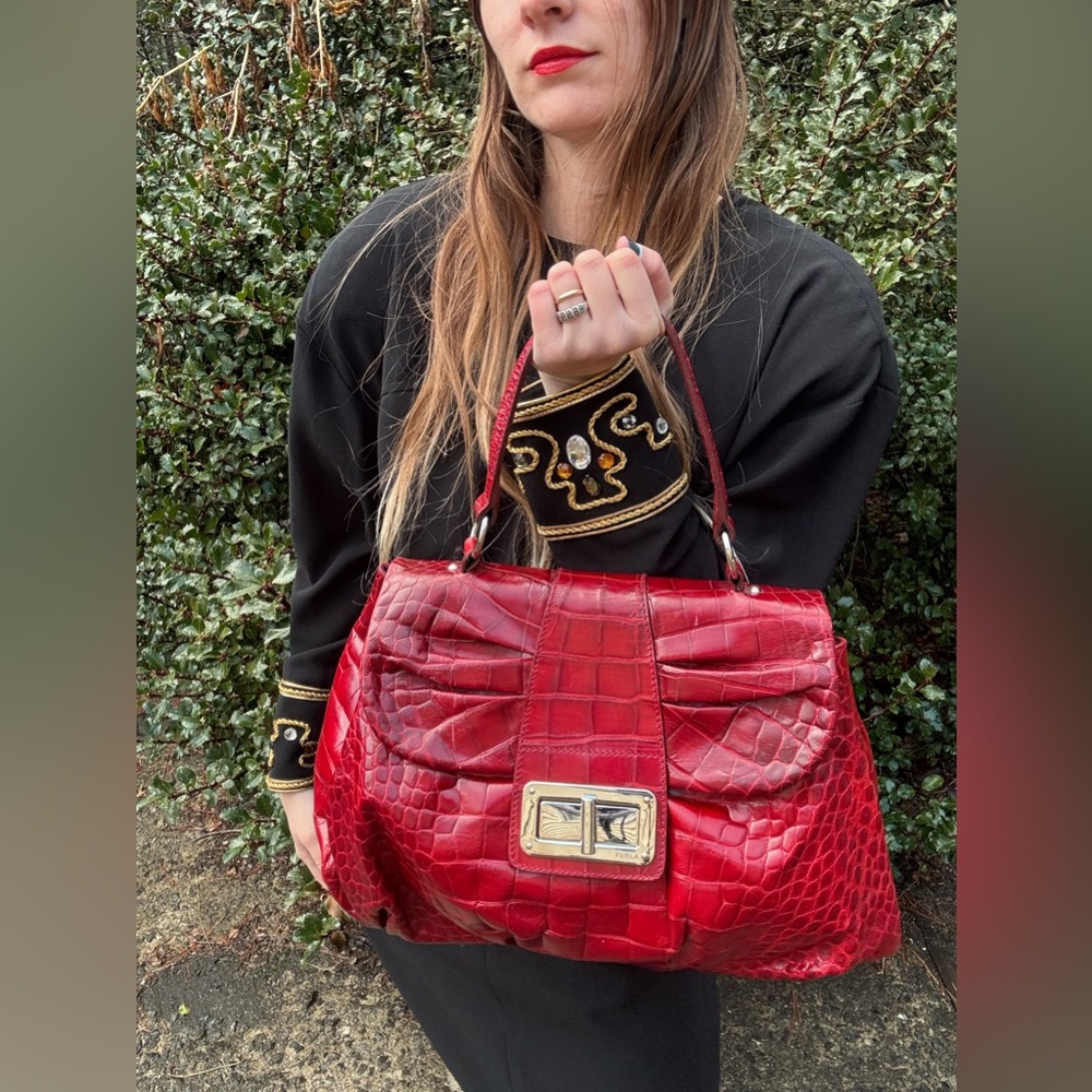 Furla Croc Embossed Shoulder Bag - Picture 4 of 17
